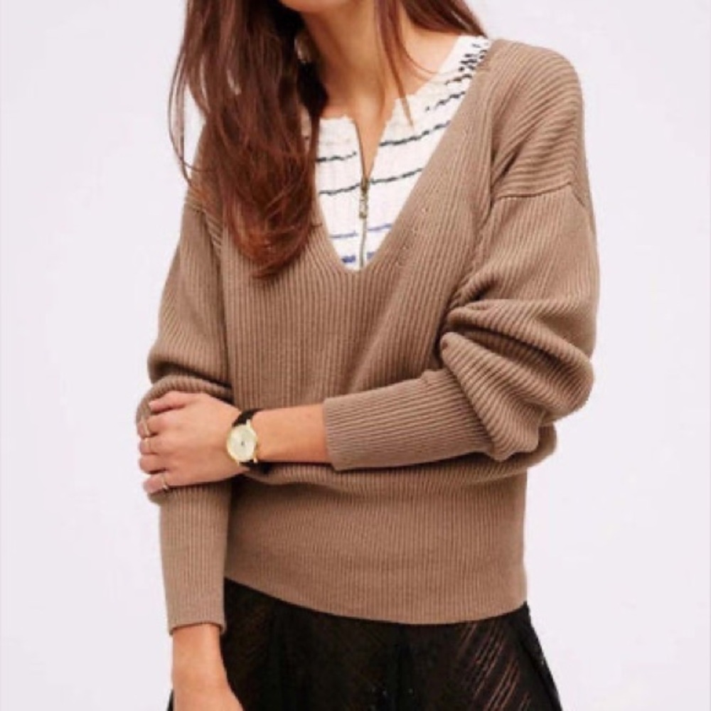 Free People Allure Sweet Sweater in Taupe